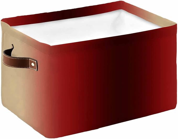 Dark Red Yellow Ombre Storage Bins Cubes Waterproof Cloth Storage Basket, Farmhouse Modern Gradient Art Foldable Storage Bags for Shelf Clothes Storages Organizers with Handles 15x11x9.5 in 1PCS