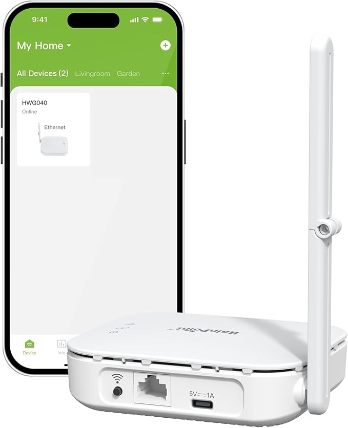 RAINPOINT Ethernet Gateway for WiFi Water Timer, Sprinkler Controller, Smart Hose Timer Valve, Drip Irrigation for Garden, Lawn, and Yard (Support WiFi & Ethernet Connection)