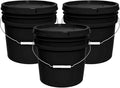 MKS Plastics 3.5-Gallon Bucket with Airtight Lid – Made in USA, Food Grade BPA Free Plastic, Heavy Duty Multi-Use, Metal Handle with Grip, Stackable Storage – Black, 3 Pack
