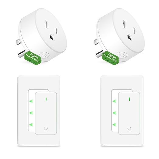 NineLeaf Zigbee Smart Outlet w Remote Control, Wireless Plug,Zigbee Hub Required, 500ft, APP & Voice Control, Compatible with Alexa & Google Home, Timer & Schedule, 2 Switches+2 Outlets