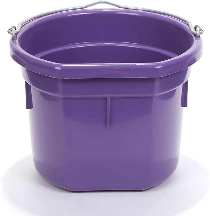 Little Giant® Flat Back Plastic Animal Feed Bucket | Animal Feed Bucket with Metal Handle | Horse Stall Feeding and Watering Supplies (Purple, 8 Quart)