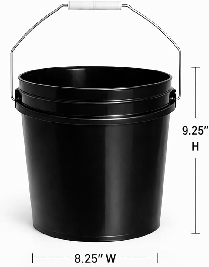 MKS Plastics 2-Gallon Bucket with Airtight Lid – Made in USA, Food Grade BPA Free Plastic, Heavy Duty Multi-Use, Metal Handle with Grip, Stackable Storage – Black, 6 Pack