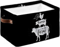 Farm Animals Storage Bins Cubes Waterproof Cloth Storage Basket, Cow Pig Rooster Rustic Vintage Black Foldable Storage Bags for Shelf Closet Clothes Organizers with Handles 15x11x9.5 in 1PCS