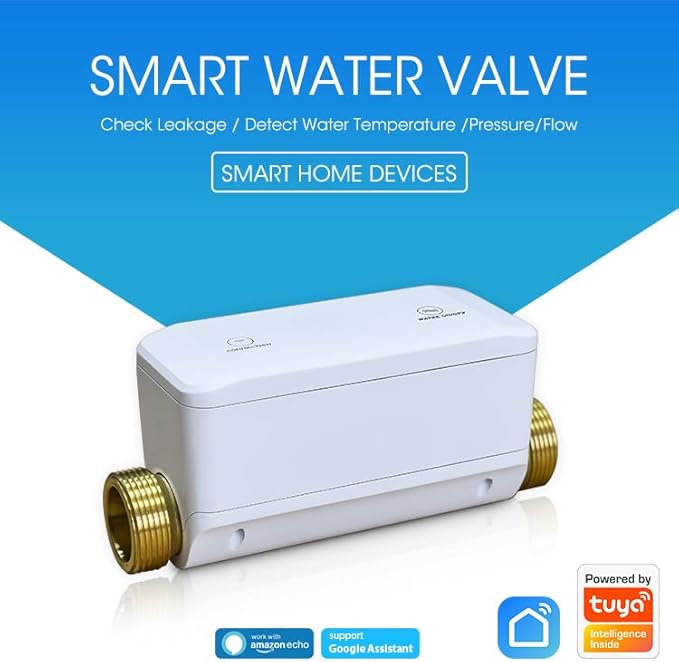 Haozee WiFi Smart Water Valve with Automatic Shut-Off, NSF Certified,Water Temperature/Water Pressure/Water Flow Rate Detect, APP Remote Control for DN20 (3/4 inch) Pipes