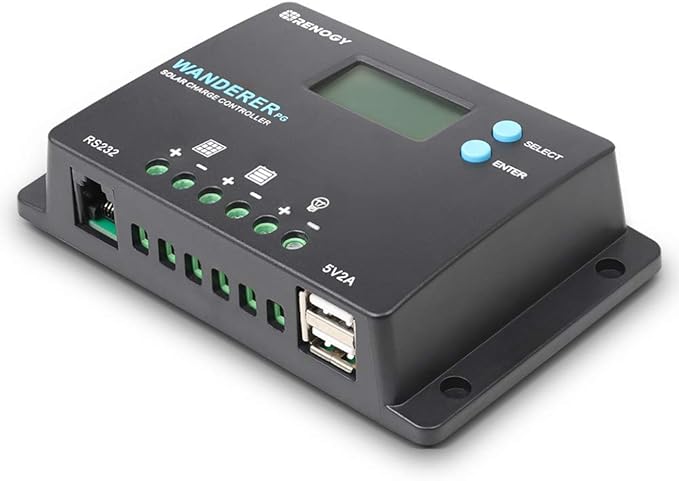 Renogy 10A 12V/24V PWM Postive Ground Solar Charge Controller Regulator Compact Design w/ LCD Display for Deep Cycle Sealed, Gel, and Flooded Battery, Wanderer PG 10A,Black
