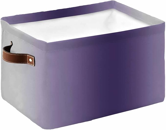 Purple Grey Ombre Storage Bins Cubes Waterproof Cloth Storage Basket, Farmhouse Gradient Minimalist Foldable Storage Bags for Shelf Closet Clothes Storages Organizers with Handles 15x11x9.5 in 1PCS
