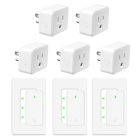 NineLeaf Remote Control Square Outlet Plug Switch, Buckle Design & Removable Wireless Light Switch, No Wiring Needed, 500 ft, 15A/1500W, Programmable, for Household Appliances,3 Switches 5 Outlets