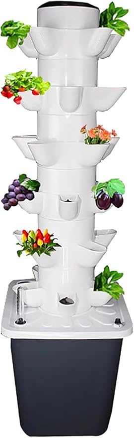 Indoor Hydroponic Tower Garden Kit, 30-Plant Vertical Growing System with Pump, Smart Germination for Herbs, Fruits & Veggies - 25 Holes, White White 30holes