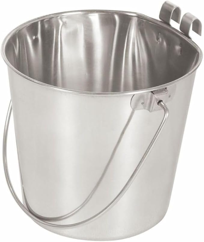 Advance Pet Products Heavy Stainless Steel Bucket with 2 Hooks Flat Side, 1 Quart | Durable Food & Water Pail for Dogs, Cats, Kennels, Cages and Critter Crates | Multi-Purpose Bucket