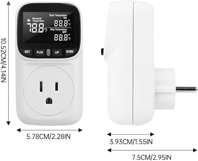 Diymore Digital Plug in Thermostat Outlet Temperature Controller Electric Digital Thermostat Heating Cooling Mode Timer Socket 120V Heating Cooling Control 110V 15A Celsius Fahrenheit Display, White