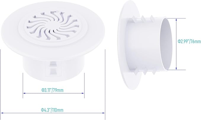 2Pcs Round Air Vent, Adjustable PP Vent Cover, Opening Size 80-90mm(3.1"-3.5"), White Louver Grille Vent Fit for Bathroom, Office, Kitchen Bedroom, Ventilation Use
