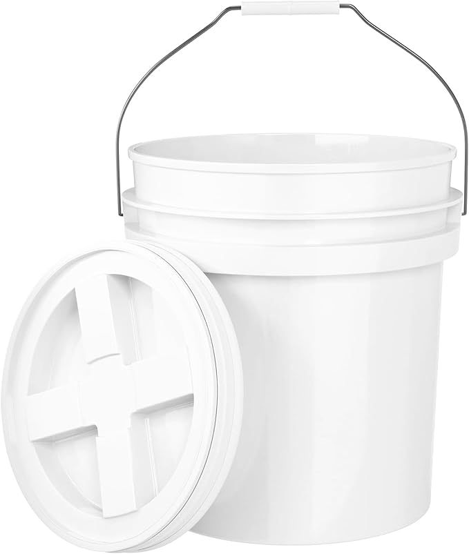5-Gallon White Bucket Pail with Gamma Seal Screw on Airtight Lid, Heavy-Duty 90MIL Extra Durable, Food Grade, Metal Handles with Plastic Grip for Easy Carrying, Easy Stack & Store, BPA Free - 1 Pack
