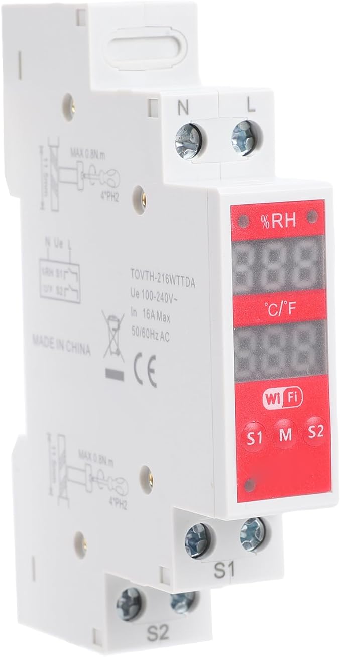 Smart Temperature Humidity Switch, WiFi Controller with Probe, 16A for Home Farm Remote Monitoring, Convenient DIN Rail Mount