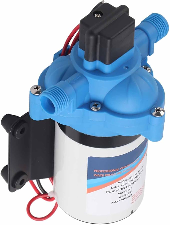 Electric Diaphragm Water Pump 12V 24V DC Self Priming 3.0GPM High Pressure Sprayer Pump for Car Wash Garden Irrigation Boat Household Water Booster System (F33-102-045-201 (24V))