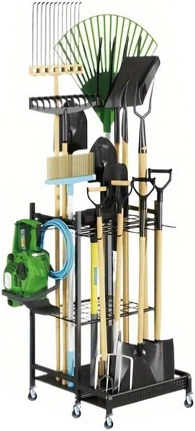 Garden Yard Tool Stand Tower Racks With Wheels, Heavy Duty Garage Storage for,Broom Holder, UP to 35 Tools