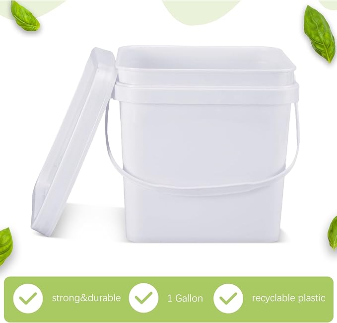 Suzile 10 Pcs 1 Gallon Square Bucket with Lid Food Grade Plastic Bucket 4.5L Utility Industrial Pail with Handle Container for Food Oil Tub Water Fishing Paint House Cleaning Car Washing