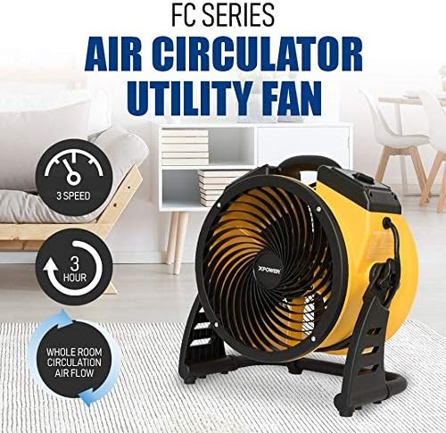 XPOWER FC-100 Heavy Duty Industrial High Velocity Whole Room Air Mover Air Circulator Utility Floor Fan, Variable Speed, Timer, 11 inch, 1100CFM