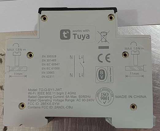 TONGOU DIY 1P+N Smart Wi-Fi Switch, Work with Alexa and Google Assistant for Voice Control, 6A with Energy Monitor, Smart Life/Tuya APP Remote Control, Timer Functions, DIN Rail Mounted,FCC Certified