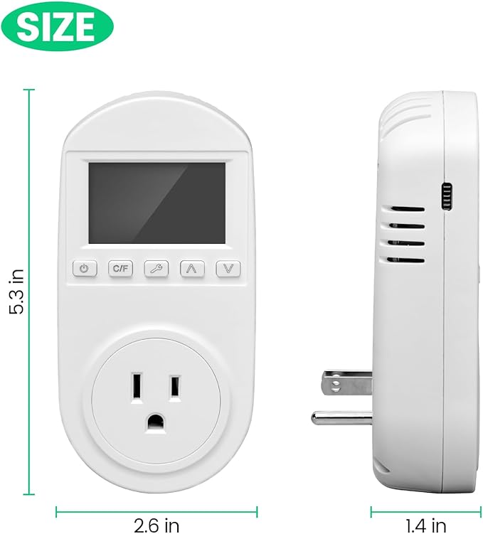 Temperature Controlled Outlet, Briidea Thermostat Outlet Compatible with Window Air Conditioner, Space Heaters, Fans, Auto On/Off, Ideal for Household, Greenhouse, Reptile, Incubator, 110V 15A