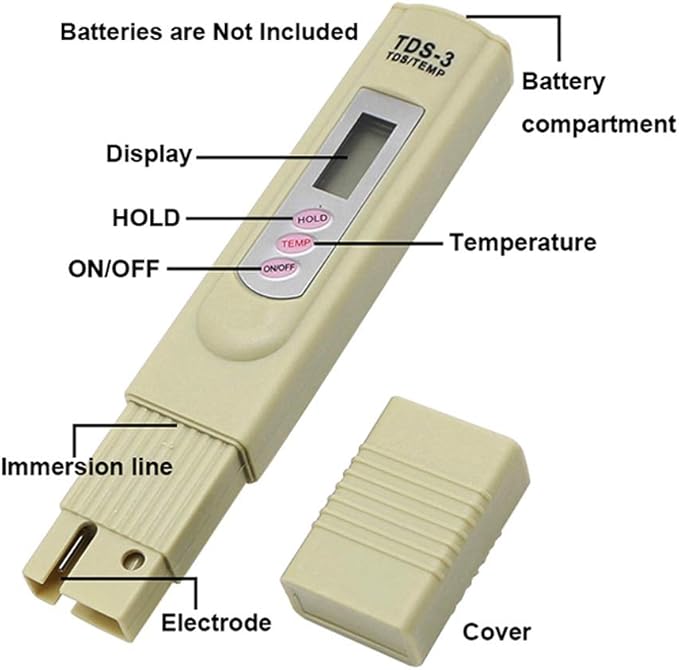 Digital TDS Meter Water Tester, PPM Water Quality Tester Measuring Range 0-9999ppm, Ideal for Drinking Water, Swimming Pool, Aquariums, Hydroponics (12, Grey)