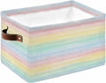 Colorful Striped Storage Bins Cubes Waterproof Cloth Storage Basket, Farmhouse Vertical Striped Watercolor Foldable Storage Bags for Shelf Closet Clothes Organizers with Handles 15x11x9.5 in 1PCS