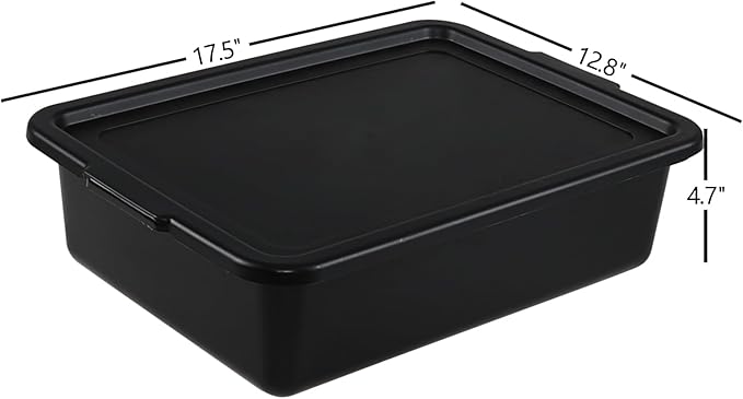 3-Pack 13 L Plastic Commercial Bus Tub with Lid, Restaurant Dish Tub, 4.7" Deep, Black