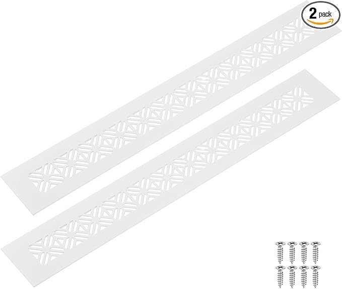 uxcell 2Pcs Aluminum Alloy Air Vents, 350 x 50mm / 13.8 x 2" Rectangle Louvered Ventilation Grille Cover with Mounting Screws for Door Cabinet Wardrobe, White