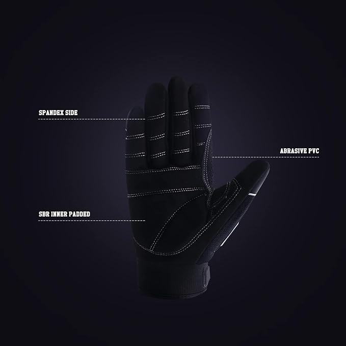 HANDLANDY HLDD Heavy Duty Work Gloves, TPR Protector Impact Gloves, Men Anti Vibration Mechanic Work Glove TouchScreen