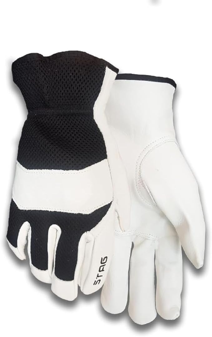 Leather Gloves Men- 211 Gifts for Gardeners Heavy Duty Cowhide Mesh Back Work/Construction/Warehouse/Yardwork