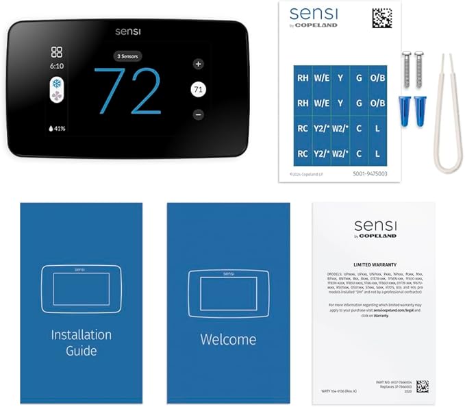 Sensi Touch 2 Smart Thermostat with Touchscreen Color Display, 100 Years of Expertise, Programmable, Wi-Fi, Data Privacy, Easy DIY, Works with Alexa, Energy Star Certified, ST76, C-Wire Required