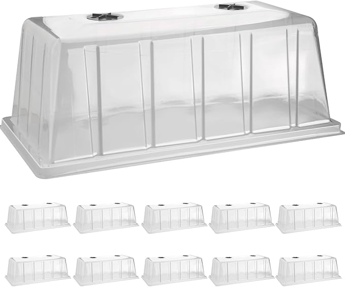 BTPLASTIK 10 Pack 7.3" High Humidity Domes for 1020 Seed Trays – Thicker Platic Clear Humidity Dome with Adjustable Vents, BPA-Free, Fits Standard 10"x20" Trays for Germination, Propagation, Cloning