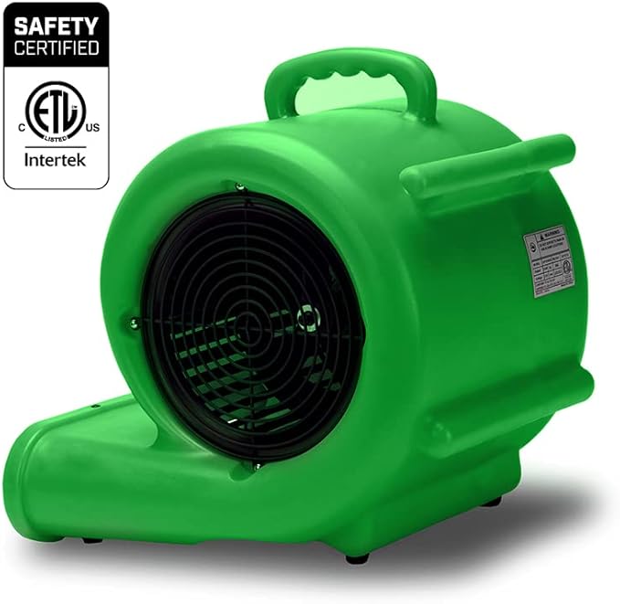 BlueDri One-33 Air Mover, 1/3 HP 2900 CFM Industrial Water Damage Flood Restoration Carpet and Floor Drying Blower Fan (Green)