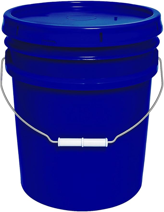 MKS Plastics 5-Gallon Bucket with Airtight Lid – Made in USA, Food Grade BPA Free Plastic, Heavy Duty Multi-Use, Metal Handle with Grip, Stackable Storage – Fina Blue, 1 Pack