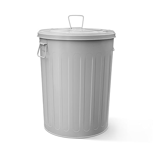 Plexon 20 Gallon Metal Trash Can with Lid Outdoor Large Trash Bin Steel Garbage Can for Garage Patio Farmhouse Bucket Bird Seed Storage Can Heavy Duty Round Container