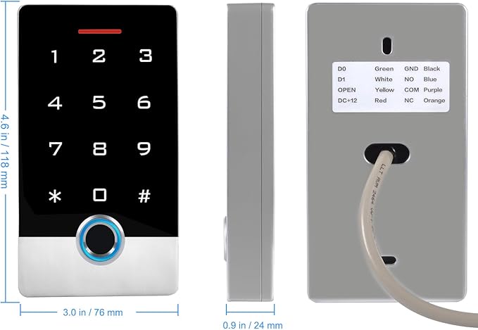 Wireless WiFi TUYA Access Control System, Fingerprint Password Stand-Alone Door Access Control Keypad with ID Keyfob, WG26/34 EM Card Reader Access Controller, Full Metal Weatherproof, Backlight