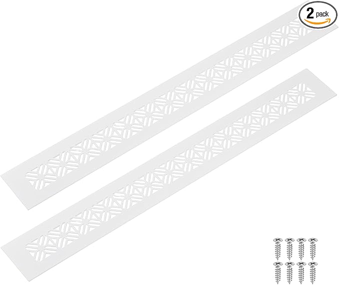 uxcell 2Pcs Aluminum Alloy Air Vents, 400 x 50mm / 15.7 x 2" Rectangle Louvered Ventilation Grille Cover with Mounting Screws for Door Cabinet Wardrobe, White