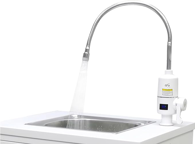 110V White Electric Heater Faucet, 1800W Hot Water Heater Faucet with LED Digital Display, Fast Heating Electric Heater Faucet with Flexible Hose for Kitchen Bathroom, US Plug 10215-NF