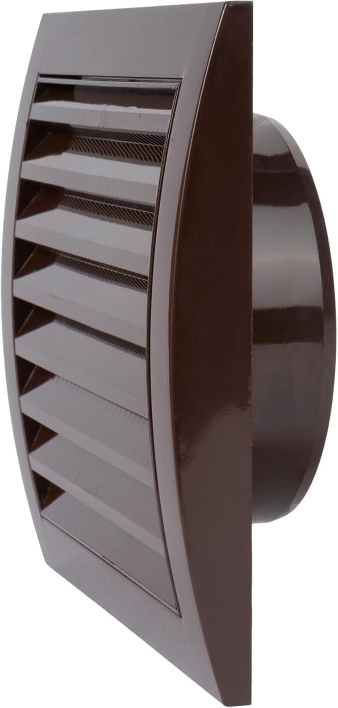 Vent Systems 4” Inch Brown Plastic Soffit Vent Cover – Heavy-Duty Louvered Exterior Dryer Vent Cover with Protective Mesh Screen – HVAC Exhaust Grille for Bathroom, Dryer, Garage