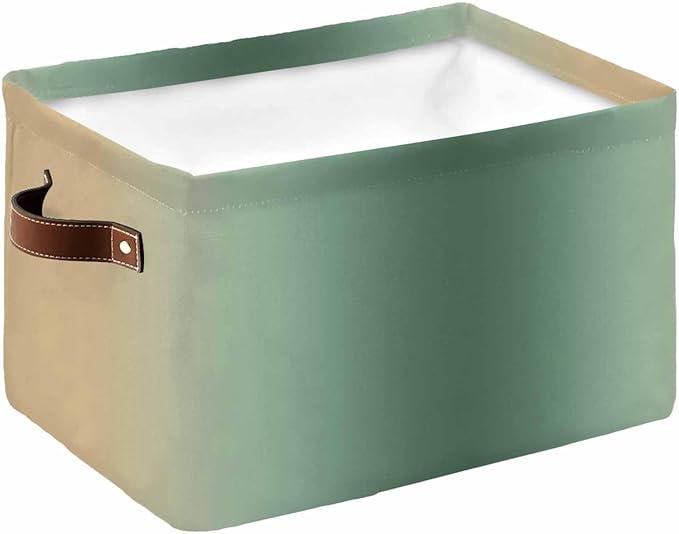 Sage Green Yellow Ombre Storage Bins Cubes Waterproof Cloth Storage Basket,Farmhouse Modern Gradient Art Foldable Storage Bags for Shelf Clothes Storages Organizers with Handles 15x11x9.5 in 1PCS