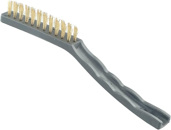 Heavy Duty Mini Wire Brush Set for Rust Removal Engine Cleaning Upholstery and Plastic Surfaces – Steel Brass Nylon Brushes with 9 Inch Handle(Brass)