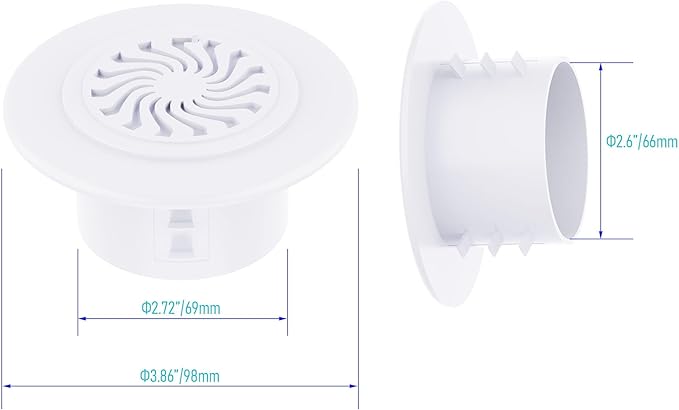 2Pcs Round Air Vent, Adjustable PP Vent Cover, Opening Size 70-80mm(2.8"-3.1"), White Louver Grille Vent Fit for Bathroom, Office, Kitchen Bedroom, Ventilation Use