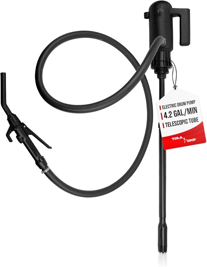 TERA PUMP Electric Chemical Resistant Drum Pump (16 Liter/Min) XL Suction Tube for 15 Gallon to 55 Gallon Drums (E100 / M100 / DEF)