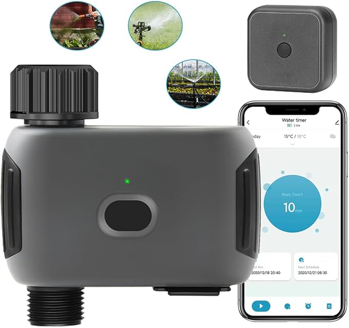 Tyenaza Sprinkler Timer, WiFi Smart Sprinkler Timer 1 Outlet Automatic Watering System Irrigation Timer with APP Control Rain Delay Programmable Water Timer for Garden Hose (EU Plug)