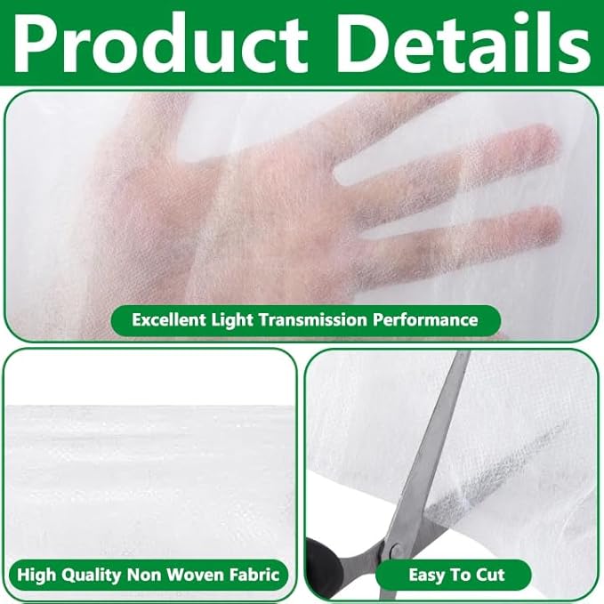 DECOHS 2 Pcs Plant Sun Protection Cloth, 24 x 10 Ft Garden Plant Shade Cloth, Non-Woven White Light Refraction Sunshade Cloth for Protecting Plants Vegetable Rows from Direct Sunlight