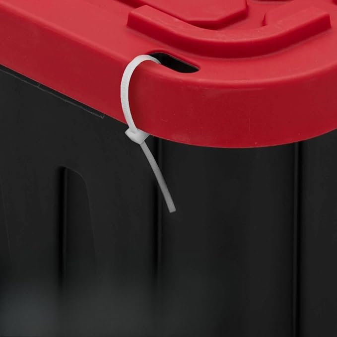 12-Gallon Plastic Storage Containers with Snap-On Lids, Black with Red Lids, Industrial-Grade Strength, Stackable and Nestable, Ideal for Home and Industrial Storage.