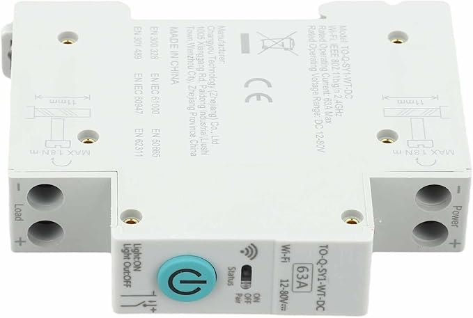 1x For Tuya DC WIFI Smart Switch 63A 12-80V Wireless Remote Control Circuit Breaker With App-Scheduling-And-Interlock TO-Q-SY1-WT-DC
