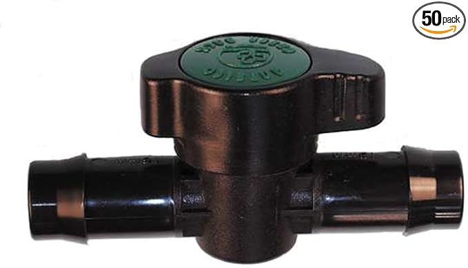 50 Pack - Barbed Valve – High-Pressure Full Port Fitting – Available in 1”, 3/4”, & 1/2” Sizes | Water Flow Control for Irrigation System (3/4")