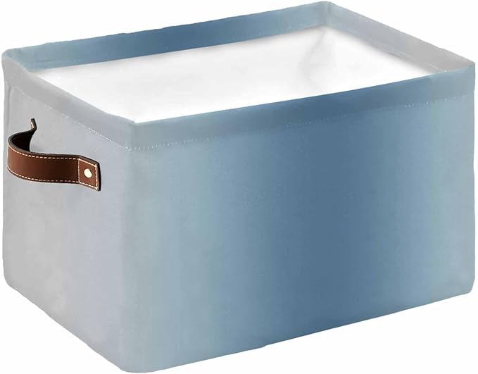 Blue Grey Ombre Storage Bins Cubes Waterproof Cloth Storage Basket, Farmhouse Gradient Minimalist Foldable Storage Bags for Shelf Closet Clothes Storages Organizers with Handles 15x11x9.5 in 1PCS