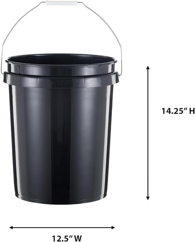 United Solutions 5-Gallon Heavy-Duty Buckets with Snap-On Lids, 6-Pack – BPA-Free, Food-Grade Plastic, Multi-Purpose Storage for Home, DIY, and Job Sites – Black