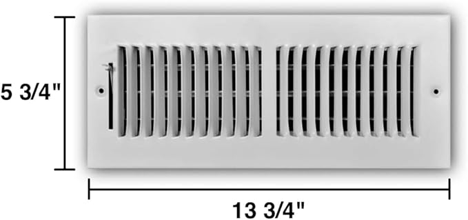 Hartford Ventilation White Two Way Wall Vent Cover for 12 x 4 Inch Duct Opening (Actual Dimensions 5 3/4" x 13 3/4") - Adjustable - Direction Control for Wall or Ceiling - Efficient - Screws Included